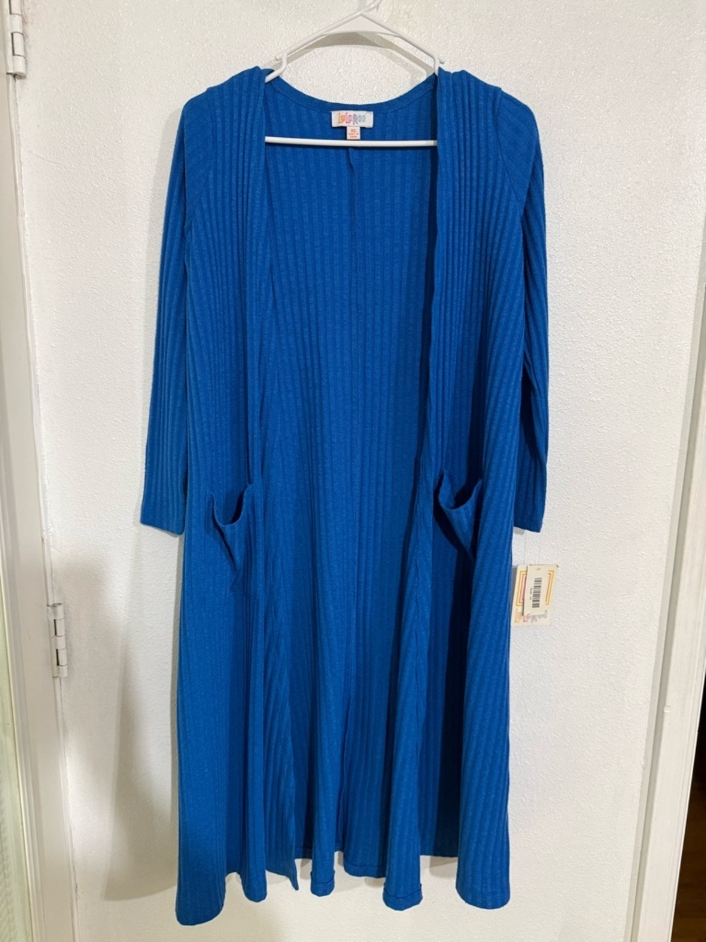 Lularoe Blue Ribbed Long Open Cardigan with Pockets NWT S
